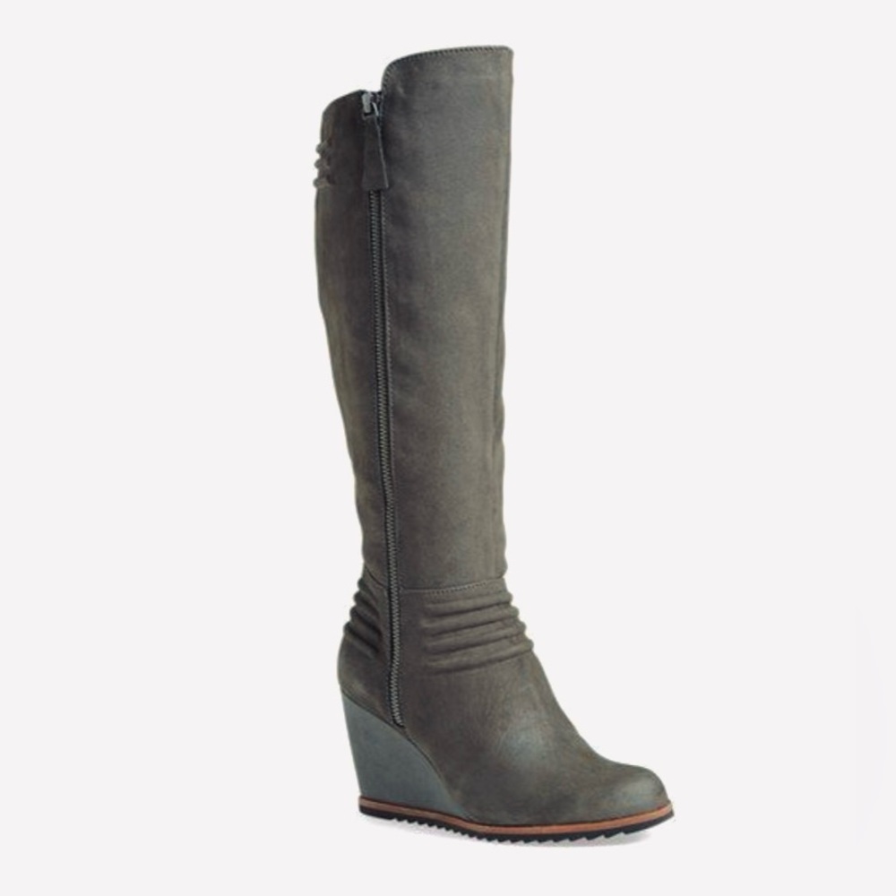 Biala Aurora Knee High Wedge Side Zip Suede Moto Boot